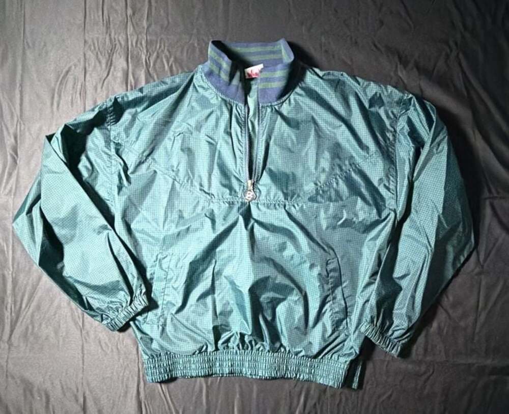Vintage 90's Jerzees Quarter Zip Windbreaker Jacket Green Plaid Pattern